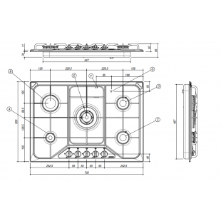 SETTANTA 70 cm built-in 4 gas burners + triple ring enamel pan support - Snow Granite