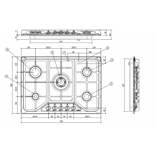 SETTANTA 70 cm built-in hob 4 gas burners + triple ring cast iron pan support - Yellow Ocher