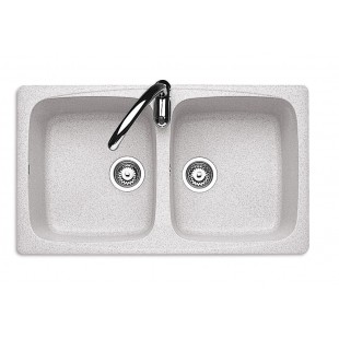86x50 cm J-Granito built-in sink - 2 bowls - Snow Granite