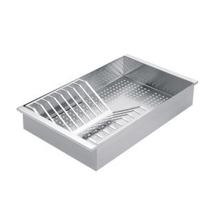 Stainless steel colander with removable draining rack