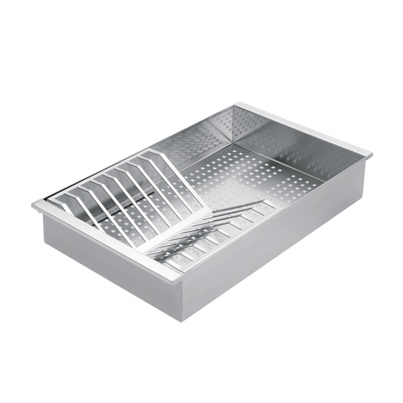 Stainless steel colander with removable draining rack