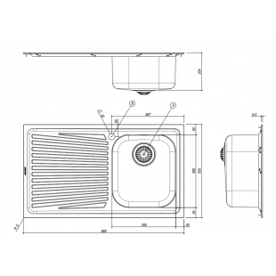 86x50 cm VEGA built-in sink - 1 bowl + left drainer