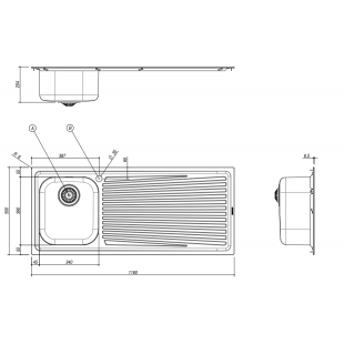 102x50 cm VEGA built-in sink - 1 bowl + right drainer