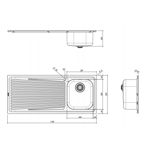 102x50 cm VEGA built-in sink - 1 bowl + left drainer