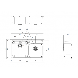86x50 cm OMNIA built-in sink - 2 bowls